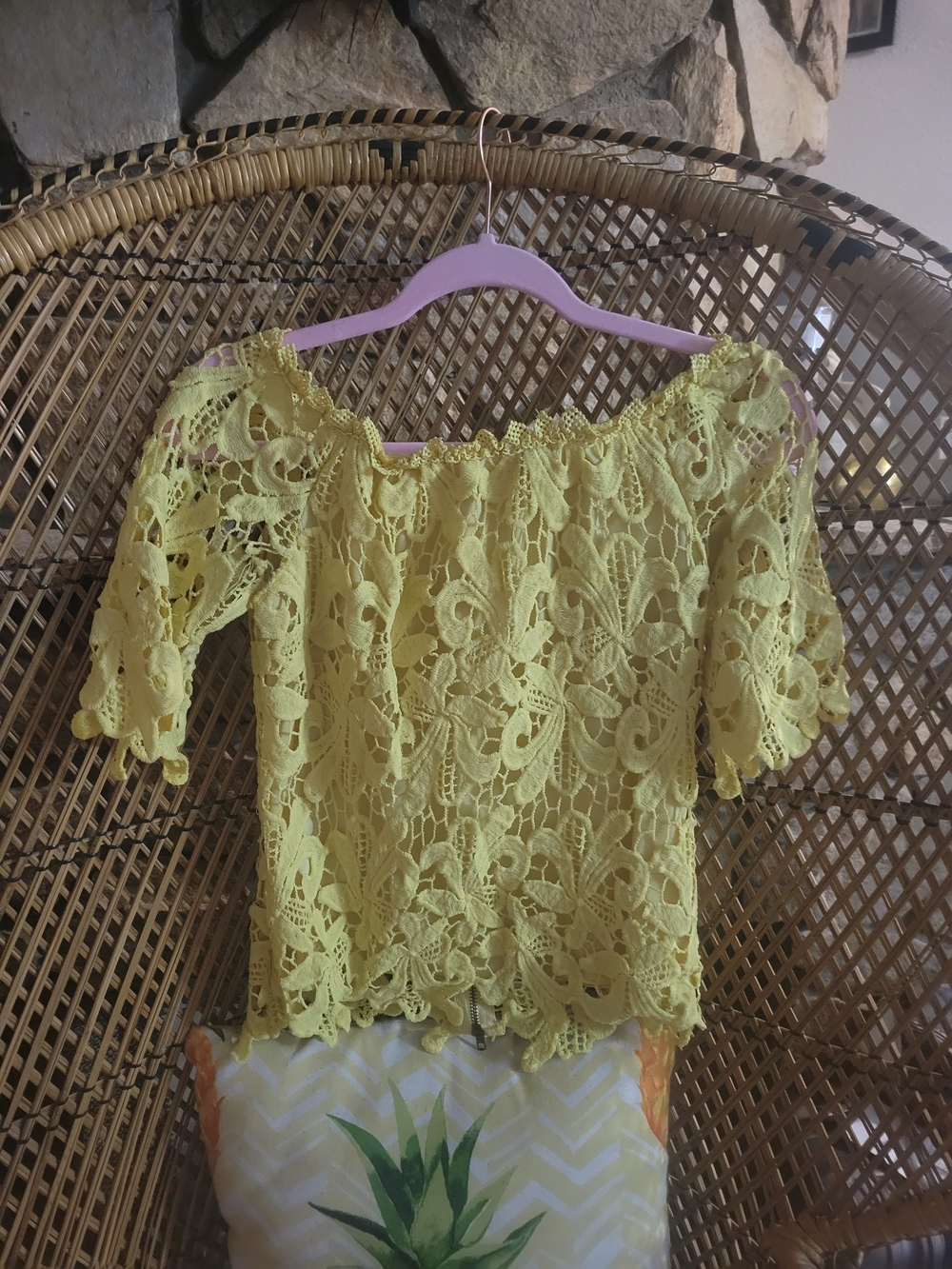 Yellow Lace Off-Shoulder Blouse
